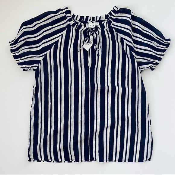 NWT Gap Navy and White Stripe Keyhole Blouse - Picture 1 of 6